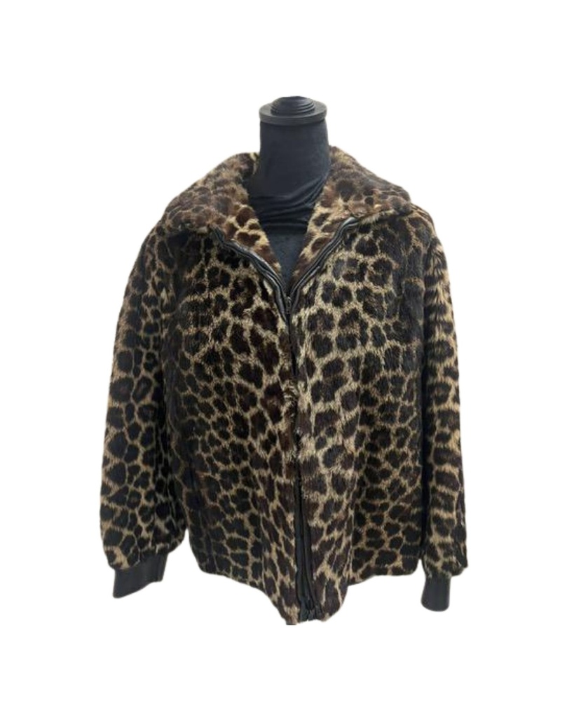 Rare Natural Black Leopard Bomber Jacket, Zipper Front, Wing Tip Collar ...